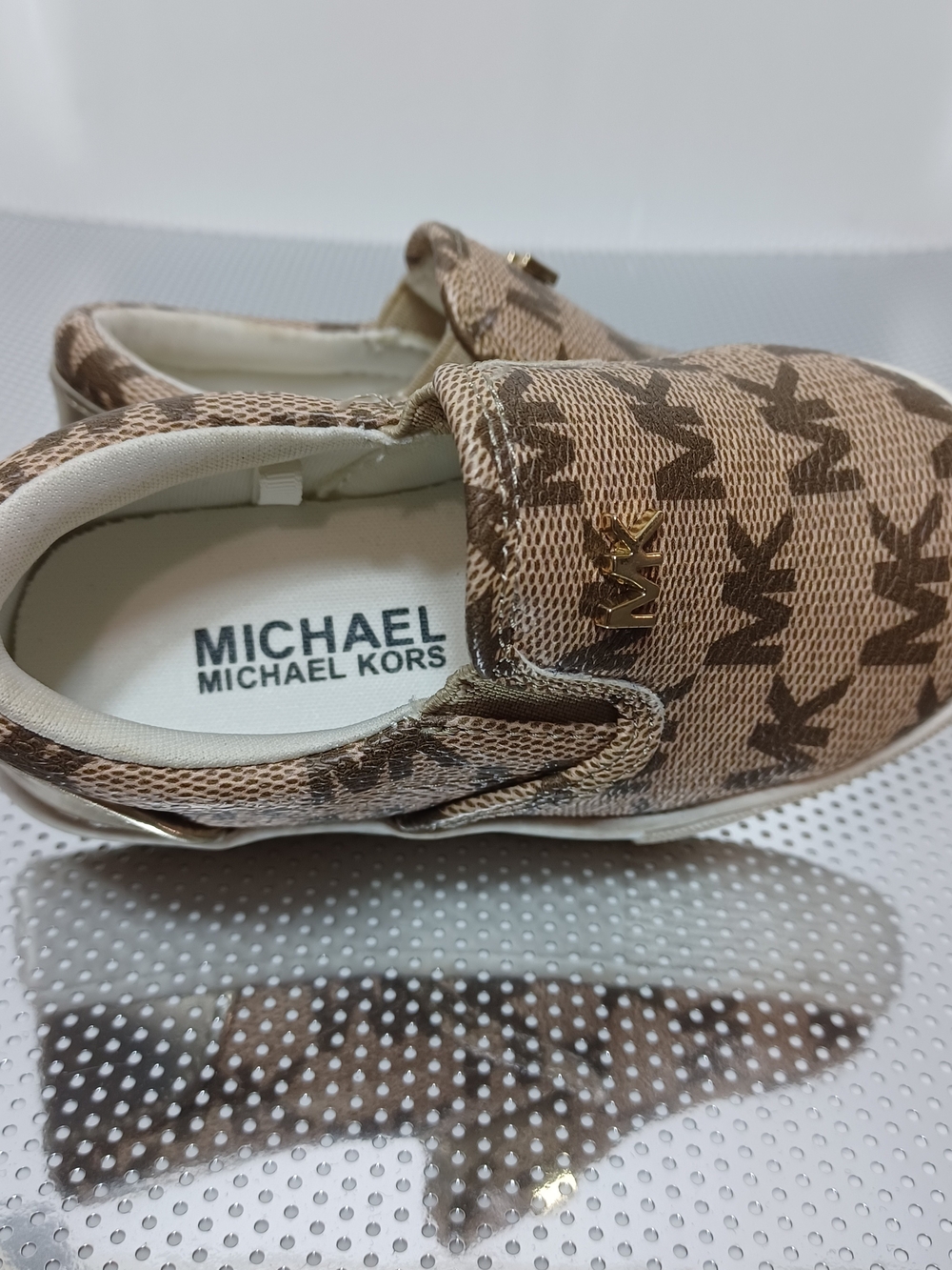 Michael Kors Kids Logo Slip-On Casual Sneakers Brown/Gold/White US 5 EU 21